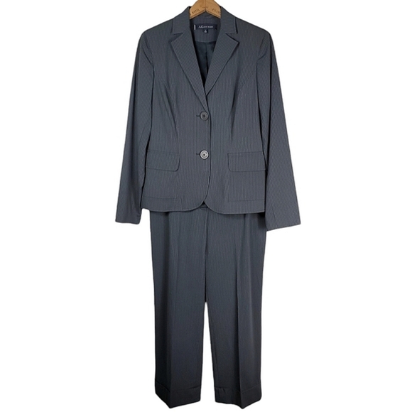 Anne Klein Grey Pinstripe Professional Crop Pantsuit - Picture 1 of 14